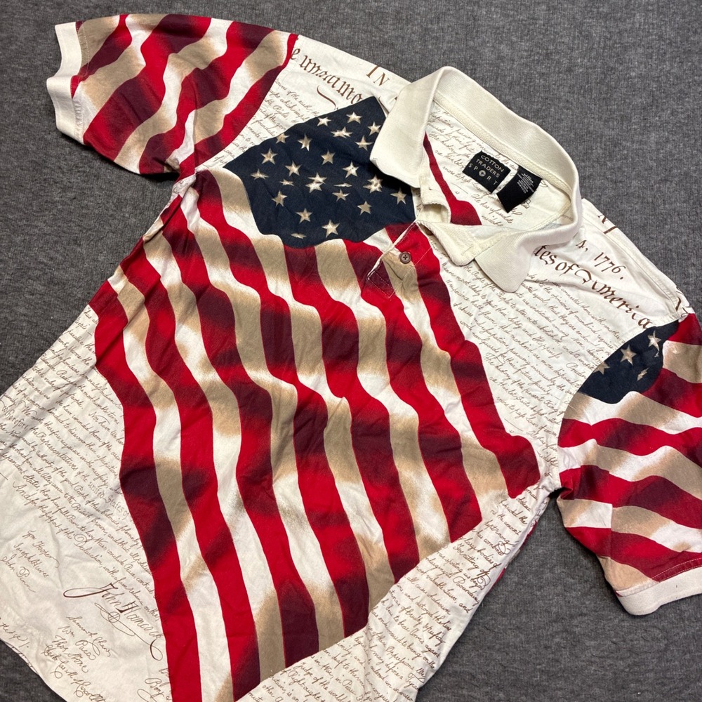 Cotton Traders Sport Polo Shirt Men Large Multicolor Flag Declaration Patriotism